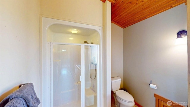 156 Poechmann Rd, Okanogan, WA 98840 - bathroom with wood ceiling, a stall shower, and vaulted ceiling