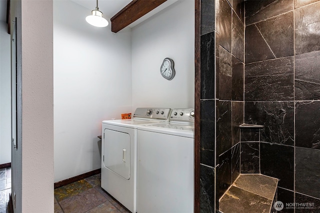 10806 W Morris Blvd, Steilacoom, WA 98388 - washroom with washer and clothes dryer and stone finish floors