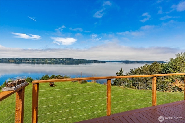 10806 W Morris Blvd, Steilacoom, WA 98388 - wooden deck with a water view and a lawn