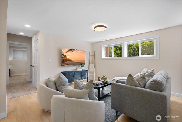 12712 NE 157th St, Woodinville, WA 98072 - living area with light wood-style floors and recessed lighting