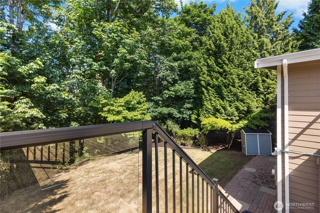 12712 NE 157th St, Woodinville, WA 98072 - wooden terrace with a storage shed