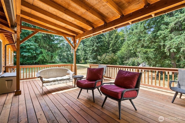 14115 Mountain Vista Dr SE, Yelm, WA 98597 - wooden deck with view of scattered trees