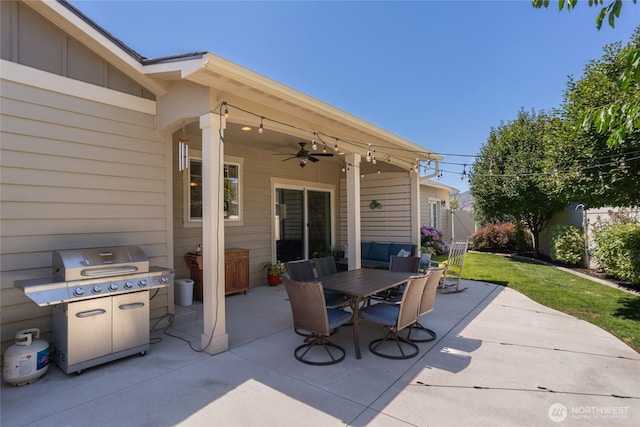2219 Treat St SE, East Wenatchee, WA 98802 - view of patio / terrace featuring grilling area, a ceiling fan, and outdoor dining space