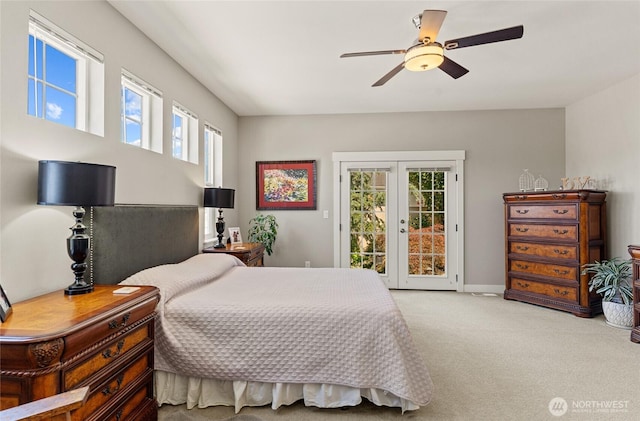2219 Treat St SE, East Wenatchee, WA 98802 - bedroom with access to outside, carpet, french doors, and ceiling fan