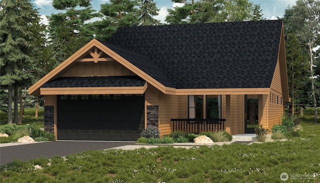 161 Plateau Loop, Cle Elum, WA 98922 - view of front of property with a porch, stone siding, a shingled roof, and board and batten siding