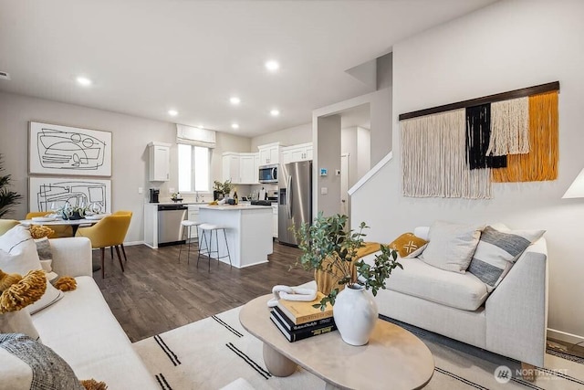 224 18th Dr Unit 96, Snohomish, WA 98290 - living area featuring dark wood-style flooring and recessed lighting