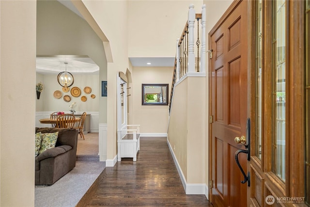 30449 103rd Ct SE, Auburn, WA 98092 - entryway with dark wood-type flooring, stairway, and a chandelier