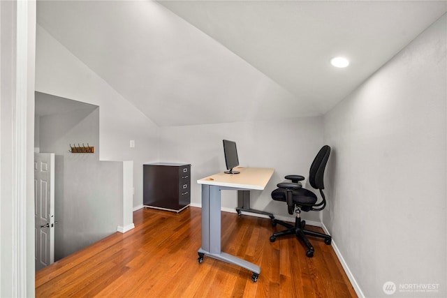 30449 103rd Ct SE, Auburn, WA 98092 - home office featuring vaulted ceiling, wood finished floors, and recessed lighting