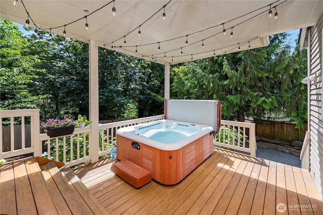 30449 103rd Ct SE, Auburn, WA 98092 - wooden terrace featuring a hot tub and view of wooded area