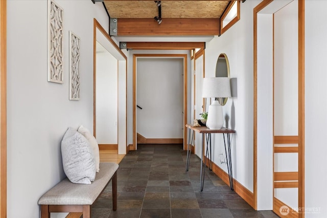 222 Rhodena Dr, Coupeville, WA 98239 - hallway with baseboards and dark stone finish flooring