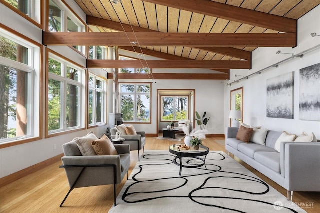 222 Rhodena Dr, Coupeville, WA 98239 - living area with healthy amount of natural light, wooden ceiling, and light wood finished floors