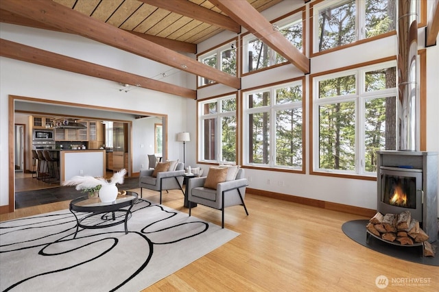 222 Rhodena Dr, Coupeville, WA 98239 - living area with beam ceiling and wood finished floors