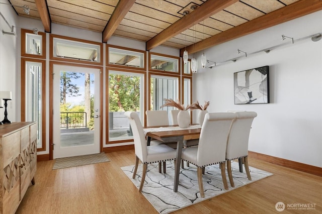 222 Rhodena Dr, Coupeville, WA 98239 - dining space with a wooden ceiling with exposed beams and wood finished floors