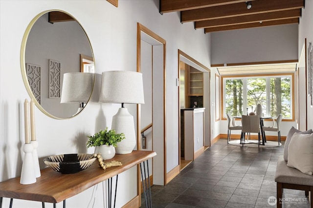 222 Rhodena Dr, Coupeville, WA 98239 - hall with beamed ceiling and arched walkways