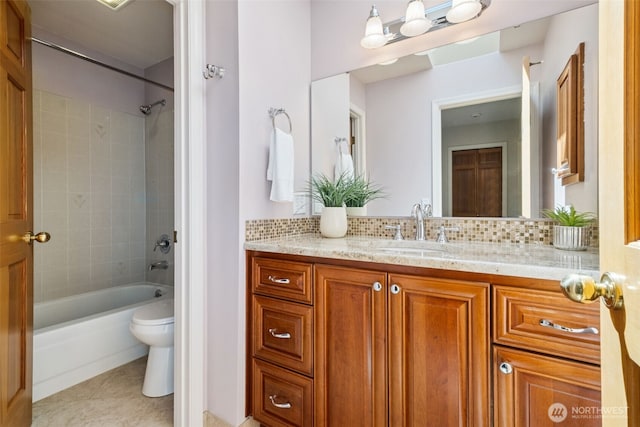 28314 180th Ave SE, Covington, WA 98042 - full bathroom featuring vanity, tile patterned flooring, decorative backsplash, and shower / washtub combination