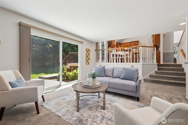 28314 180th Ave SE, Covington, WA 98042 - living room featuring stairs and light carpet