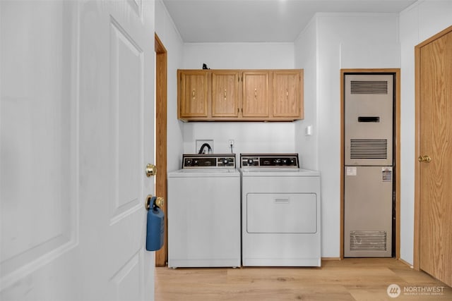 32820 20th Ave S Unit 35, Federal Way, WA 98003 - washroom featuring a heating unit, separate washer and dryer, cabinet space, and light wood-style flooring
