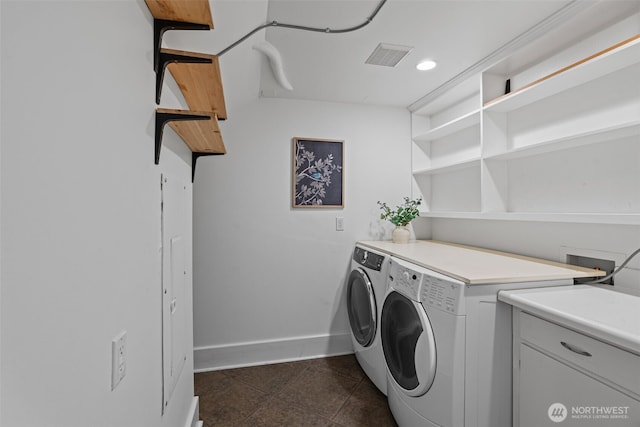 208 N Yakima, Tacoma, WA 98403 - washroom featuring washer and dryer, dark tile patterned flooring, and recessed lighting