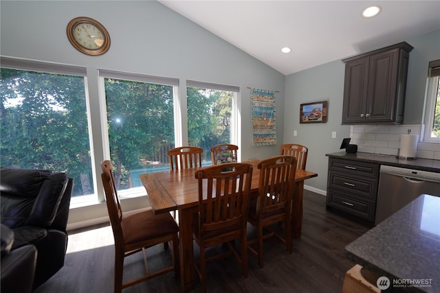 24523 L Ln, Ocean Park, WA 98640 - dining area featuring lofted ceiling, dark wood finished floors, and recessed lighting