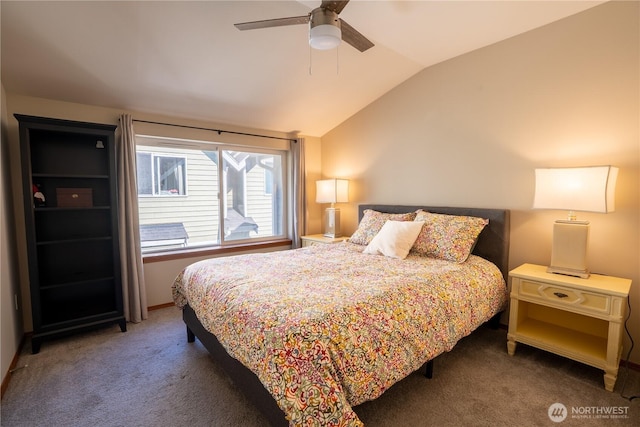 12723 35th Ave NE Unit B, Seattle, WA 98125 - bedroom with vaulted ceiling, carpet flooring, and ceiling fan