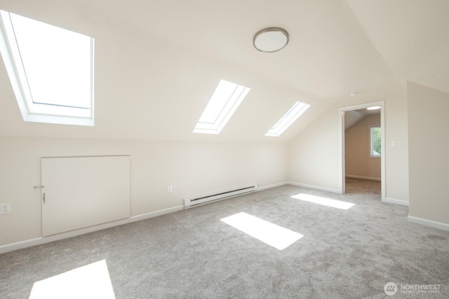 3827 Wetmore Ave, Everett, WA 98201 - additional living space featuring a skylight, a baseboard heating unit, vaulted ceiling, and carpet