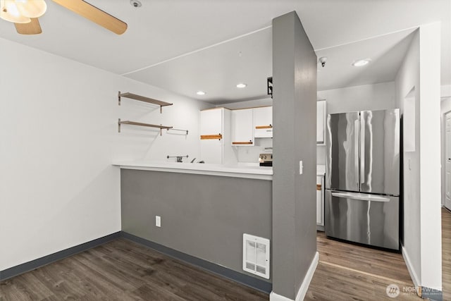 7453 Newcastle Golf Club Rd Unit L103, Newcastle, WA 98059 - kitchen featuring freestanding refrigerator, dark wood-type flooring, open shelves, extractor fan, and recessed lighting