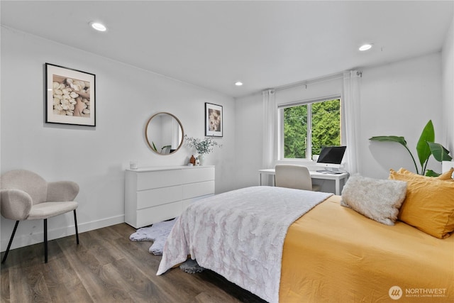 8254 Breeze Loop, Blaine, WA 98230 - bedroom with dark wood-style floors, recessed lighting, and an office area