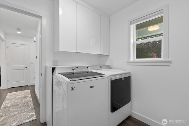 8254 Breeze Loop, Blaine, WA 98230 - washroom with washing machine and clothes dryer, dark wood-type flooring, and cabinet space