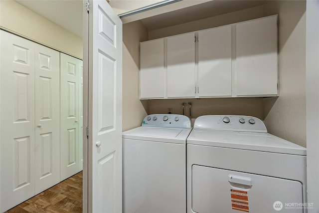 4164 Factoria Blvd SE Unit B11, Bellevue, WA 98006 - laundry area featuring cabinet space, washer and dryer, and wood finished floors