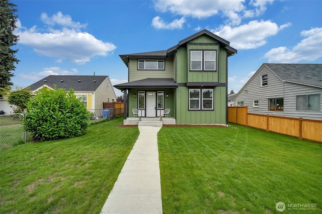 6410 S Fife St, Tacoma, WA 98409 - view of front of property with board and batten siding, covered porch, and a fenced backyard