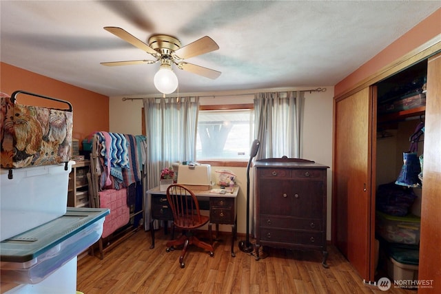 238 Patit Rd, Dayton, WA 99328 - office area featuring wood finished floors and ceiling fan
