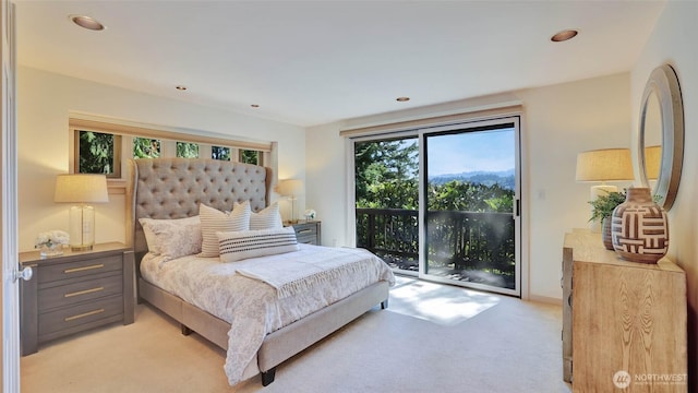 9411 SE 54th St, Mercer Island, WA 98040 - bedroom with access to exterior, light colored carpet, and recessed lighting