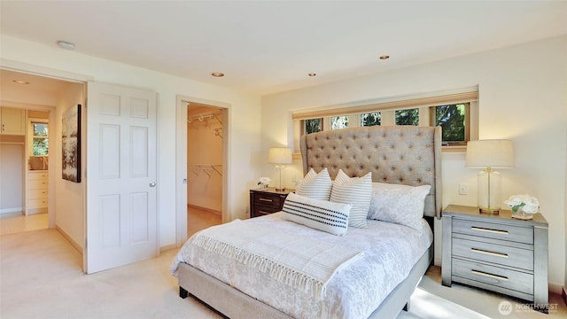 9411 SE 54th St, Mercer Island, WA 98040 - bedroom featuring a walk in closet, light carpet, and recessed lighting