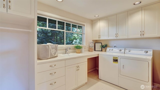 9411 SE 54th St, Mercer Island, WA 98040 - laundry area featuring washer and dryer, cabinet space, and recessed lighting