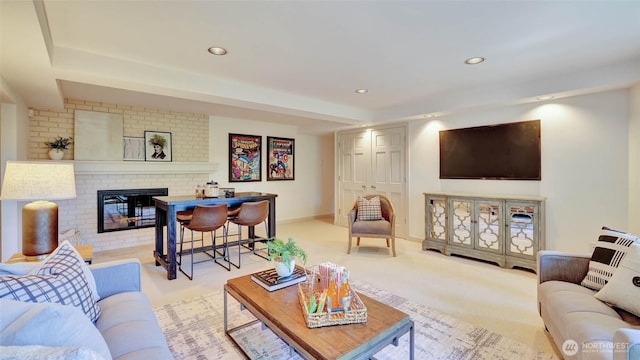 9411 SE 54th St, Mercer Island, WA 98040 - living area with a fireplace, recessed lighting, and carpet
