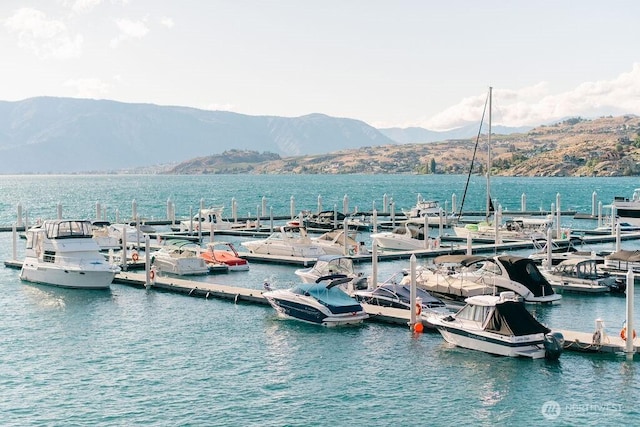 1350 W Woodin Ave Unit E-14, Chelan, WA 98816 - water view with a mountain backdrop and a boat dock
