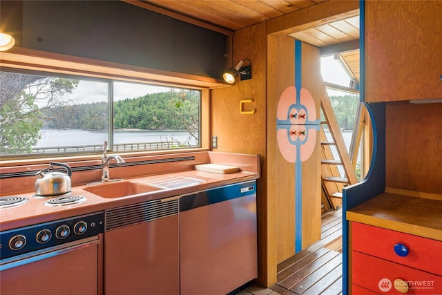 69 Rocky Rd, Crane Island, WA 98245 - kitchen with wood ceiling, dishwasher, and light countertops