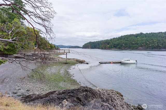 69 Rocky Rd, Crane Island, WA 98245 - water view featuring a floating dock and a forest