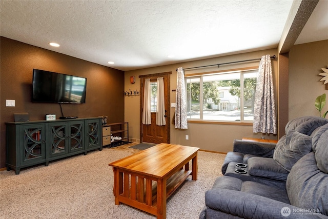 1130 Central Dr, Coulee Dam, WA 99116 - living area with light carpet, recessed lighting, and a textured ceiling