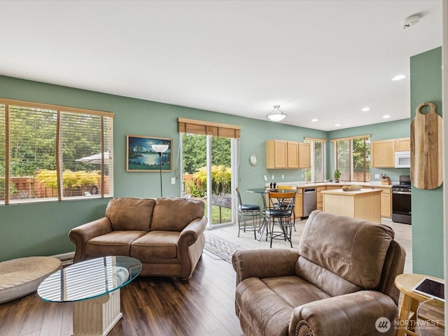 12732 69th Dr SE, Snohomish, WA 98296 - living room with healthy amount of natural light, wood finished floors, and recessed lighting