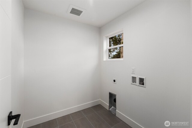 4529 S Orcas St, Seattle, WA 98118 - laundry area featuring electric dryer hookup, hookup for a washing machine, and dark tile patterned flooring