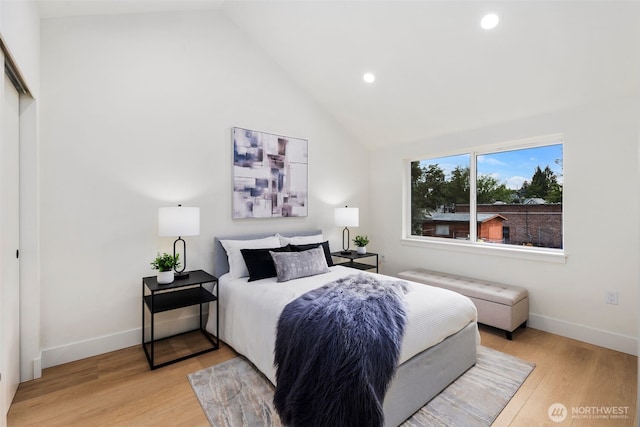 4525 S Orcas St, Seattle, WA 98118 - bedroom featuring lofted ceiling, light wood finished floors, and recessed lighting