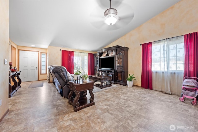 925 S 11th Ave, Othello, WA 99344 - living room featuring ceiling fan and lofted ceiling