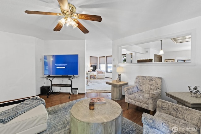 10208 D St E, Tacoma, WA 98445 - living area featuring wood finished floors and ceiling fan