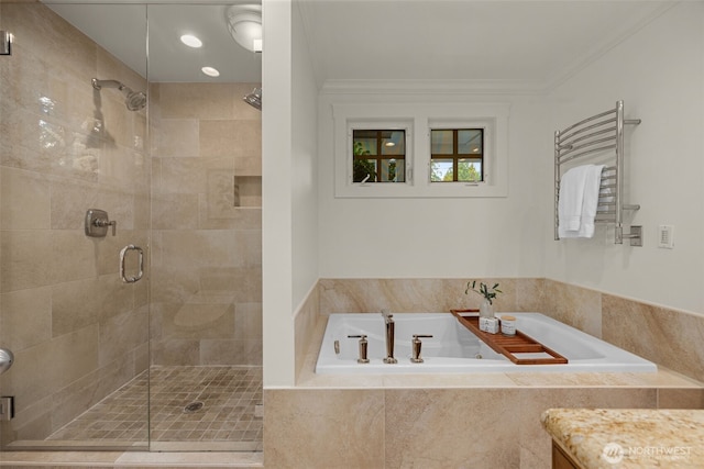 3204 Evergreen Point Rd, Medina, WA 98039 - full bathroom with a jetted tub, a stall shower, and radiator heating unit