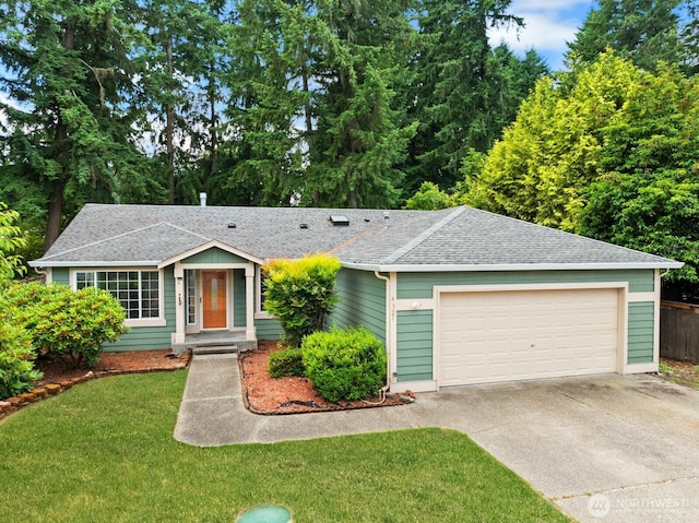 4327 Cedar Ct SE, Lacey, WA 98503 - single story home with roof with shingles, driveway, a front lawn, and an attached garage