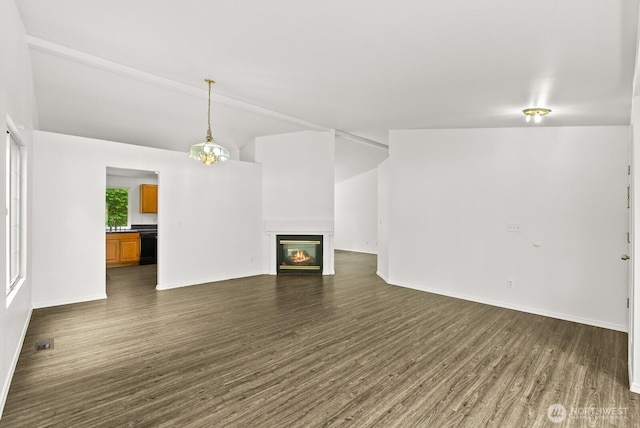 4327 Cedar Ct SE, Lacey, WA 98503 - unfurnished living room with dark wood-style floors and a glass covered fireplace
