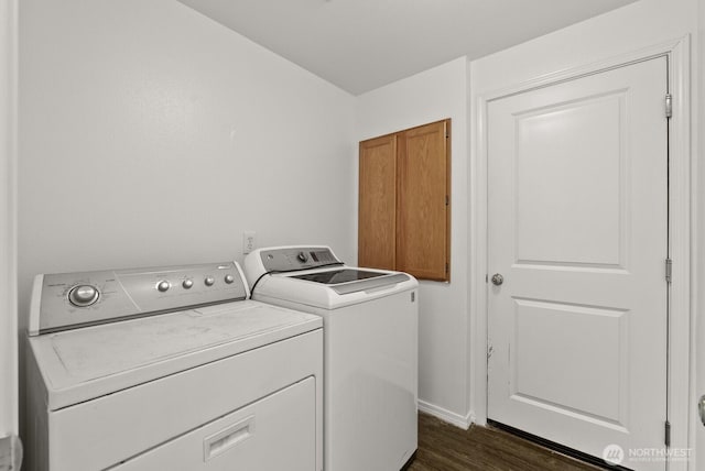 4327 Cedar Ct SE, Lacey, WA 98503 - washroom featuring separate washer and dryer and dark wood-style flooring