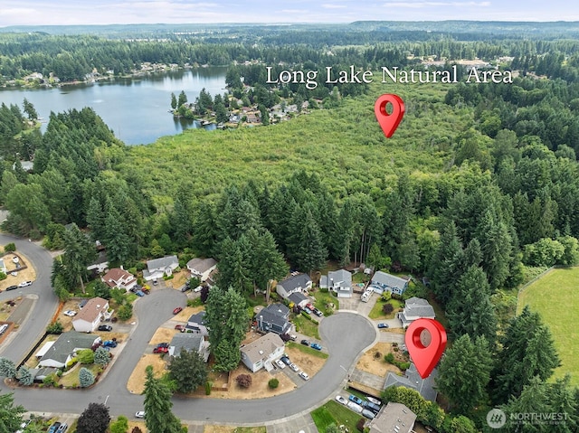 4327 Cedar Ct SE, Lacey, WA 98503 - aerial view of property's location with a heavily wooded area and a large body of water