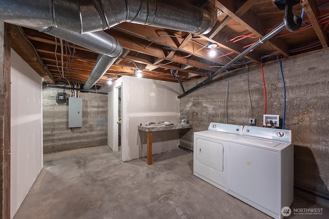 225 Basin St SW, Ephrata, WA 98823 - unfinished basement featuring washer and dryer and electric panel